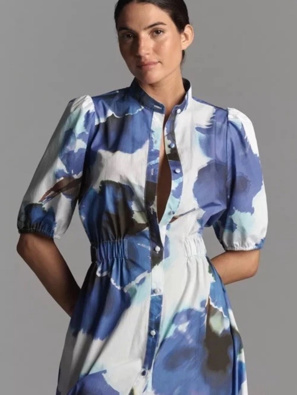 Anthropologie Hutch Annett Puff-Sleeve Midi Shirt Dress Size 2x